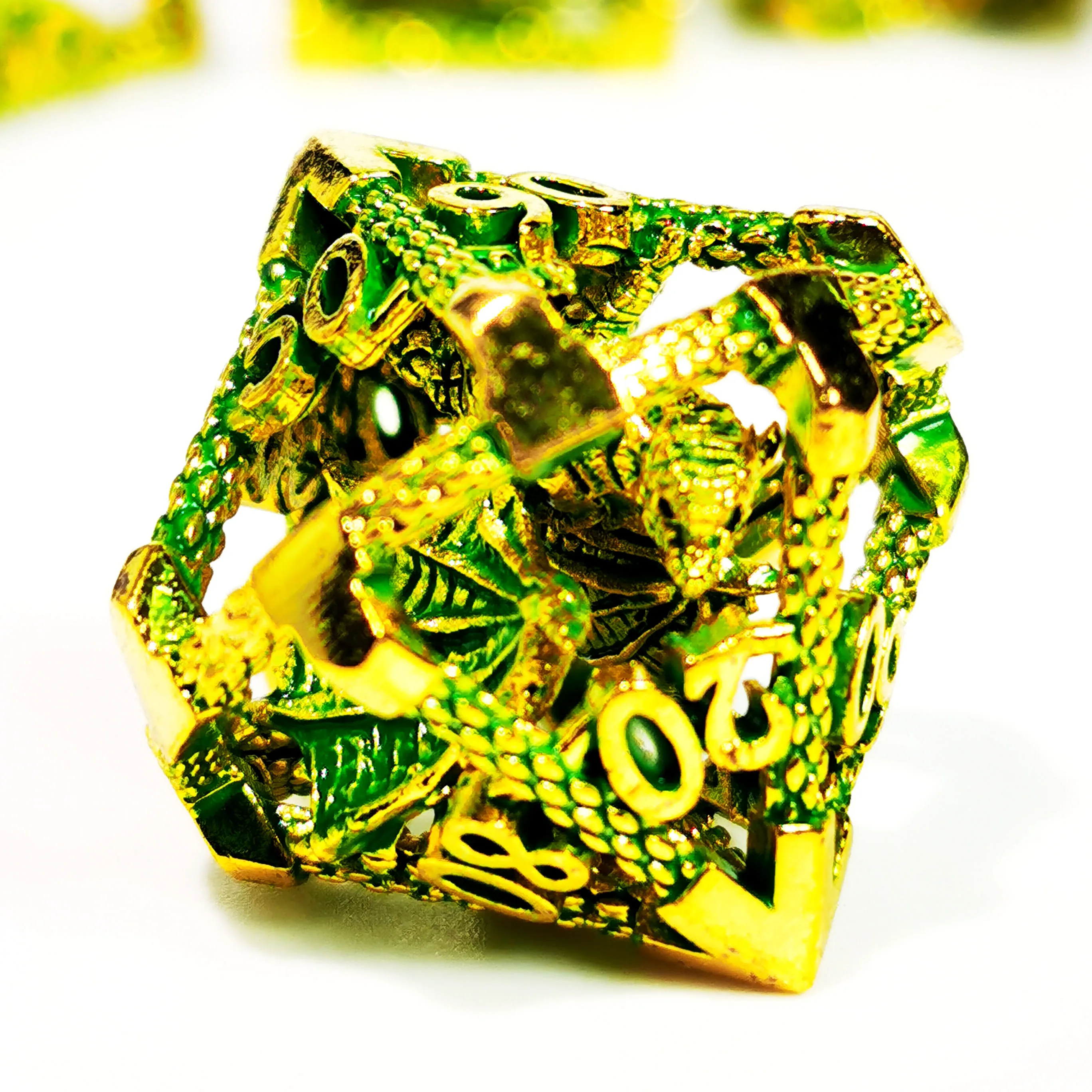 DnD Metal Dice Set - Dragon Hollow Design 7pc Green Zinc Alloy Dice for D&D, Dungeons and Dragons RPG Games 4