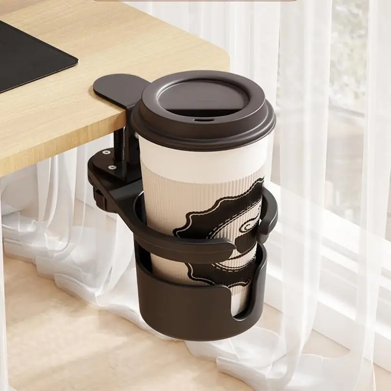 Desk Cup Holder Clamp Adjustable Anti-Spill Coffee Cup Holder 360 Degree Rotating Table Edge Clamp Anti-Fall Desk