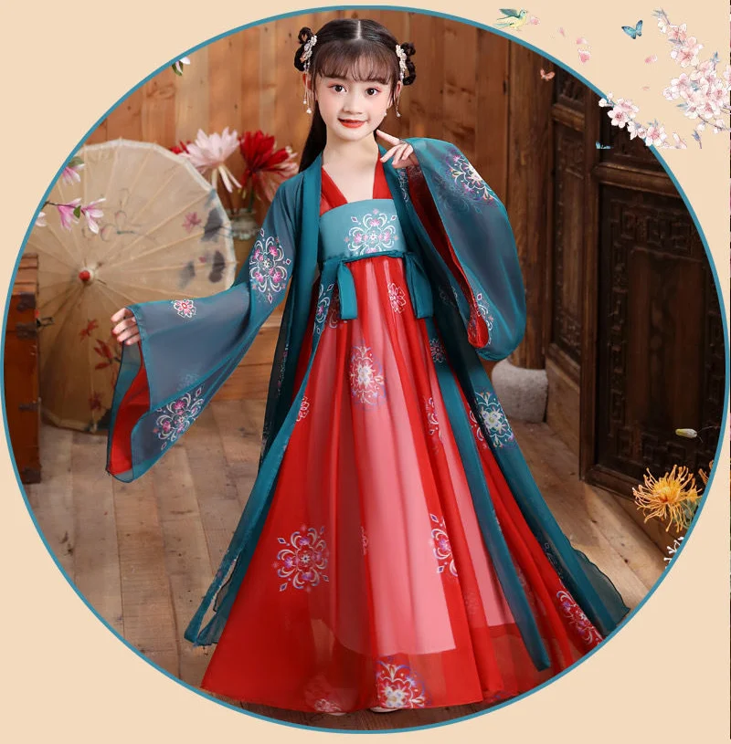 Nuovo vestito cinese retrò Hanfu imitazione cinese Tang Dynasty Girls Dress