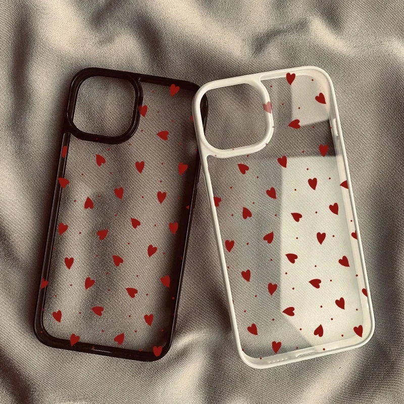 Chic Wine Red Love Heart Phone Case - Fashionable Pink Clear Hard Cover