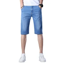 2022  Brand Mens Summer Stretch Thin quality Denim Jeans male Short Men blue Denim Jean Shorts Pants big Size 40 42 new
