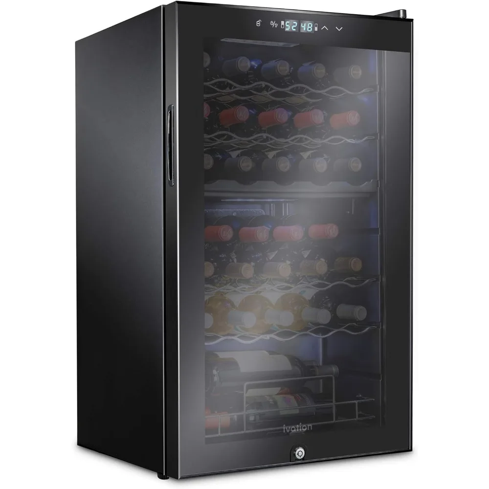 33 Bottle Dual Zone Wine Cooler Refrigerator w/Lock Large Freestanding Wine Cellar For Red, White, Champagne