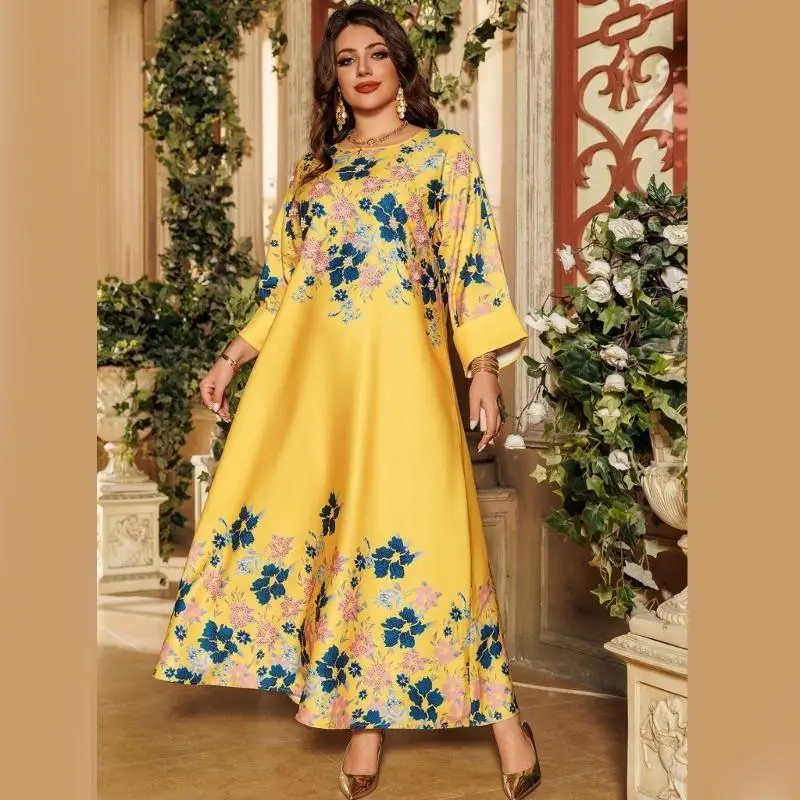 39BD Women Kaftan Kleid Islamische Kaftan Roben Kleid in voller Länge Kaftan Kleid Blumendruckkleid – Detail 9