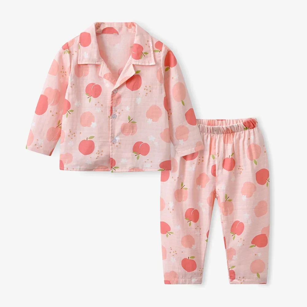 

2-8Y Children's Autumn Cotton Pajama Set Gauze Printing Cute Loungewear Brother&sister Long Sleeve Sleepwear Set At-home Wear