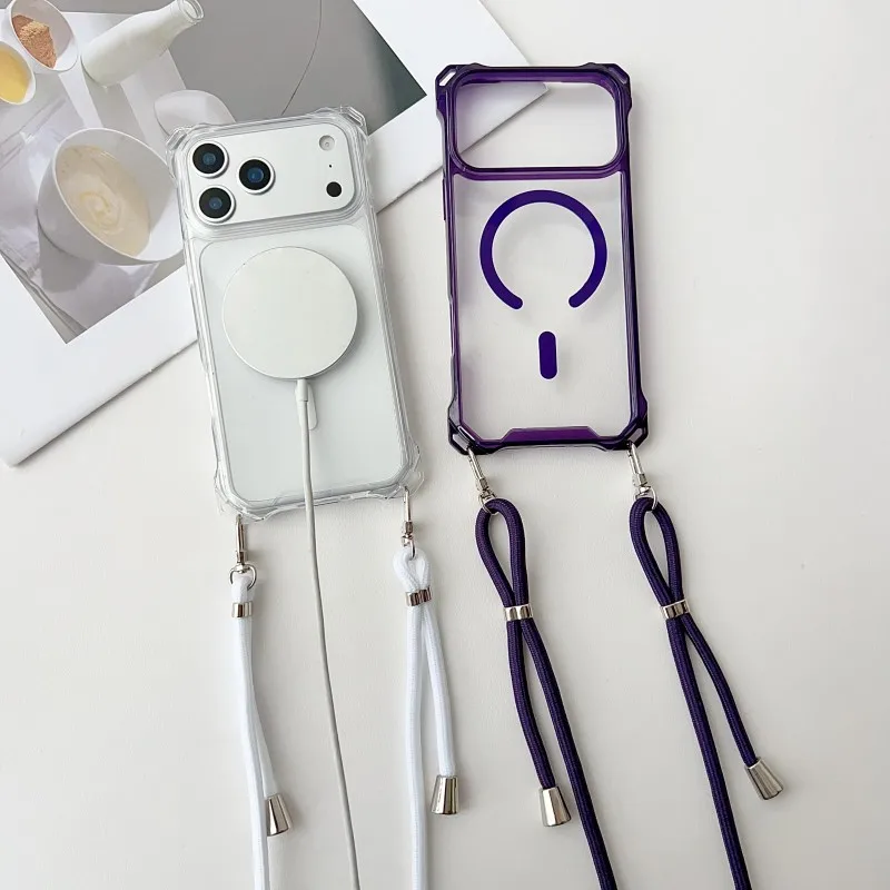 Shockproof Transparent Crossbody Strap Case with Magnetic Lanyard Cord