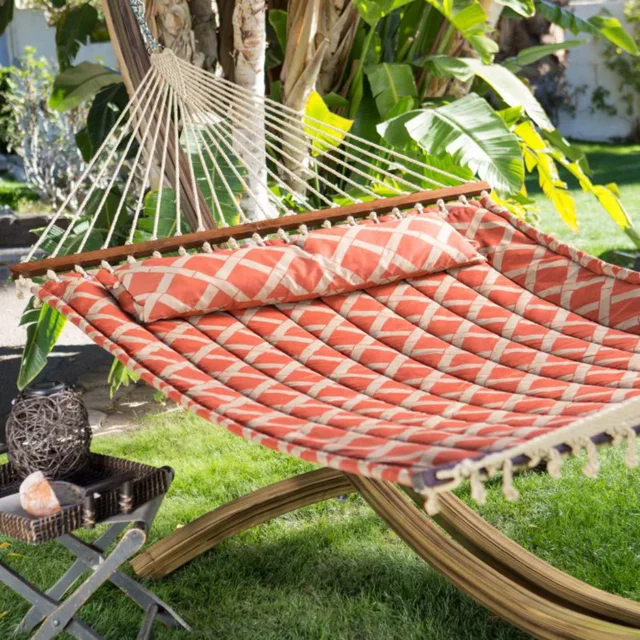 Tuscan Lattice Quilted Hammock Color, Sienna, Taupe, Orange Color, Product Assembled Size 13.00 X 4.50 X 0.20 Feet 1