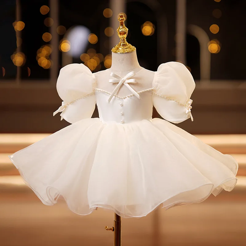 

Baby Girl Flower Dress Kids Bridemaid Wedding Dresses For Children White Ball Gowns Girls Boutique Party Wear Elegant Frocks