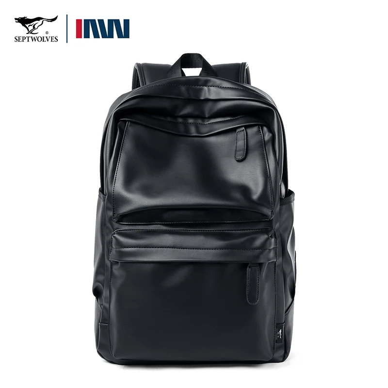 Septwolves High-quality Leather laptop Computer Backpack 15-Inch Large Capacity Waterproof Backpack For Men Business Travel Use 3