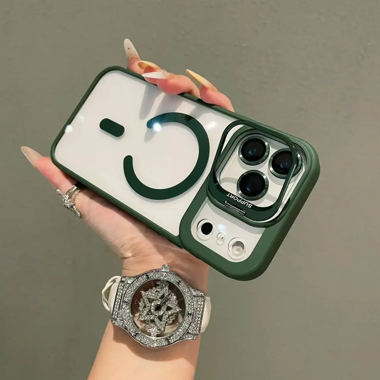 Luxury Transparent Magnetic Clear Shockproof Case with Lens Holder