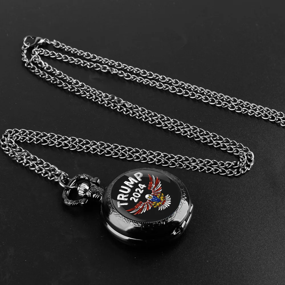 Trump Design Glass Dome Quartz Pocket Watch with Durable Chain Arabic Numeral Dial for Men and Women Creative Gifts quartz watch pocket watch