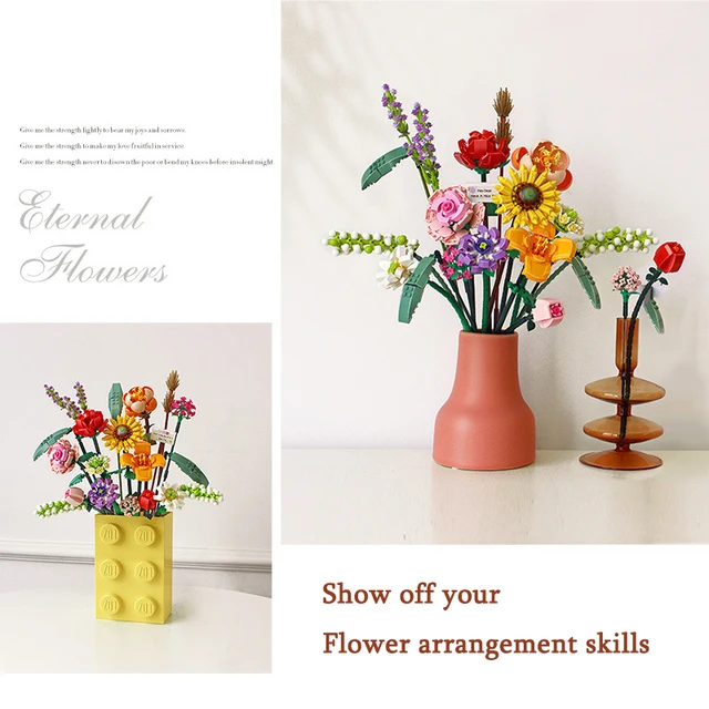 Building Block Bouquet 3D Model Toy Home Decoration Plant Potted Chrysanthemum Rose Flower Assembly Brick Girl Toy Child Gift 6