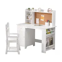 Kids Desk, Study Desk and Chair Set for Boys and Girl, Wooden Kids Writing Table with Bookshelf, Bulletin Board, Cabinet and Dra