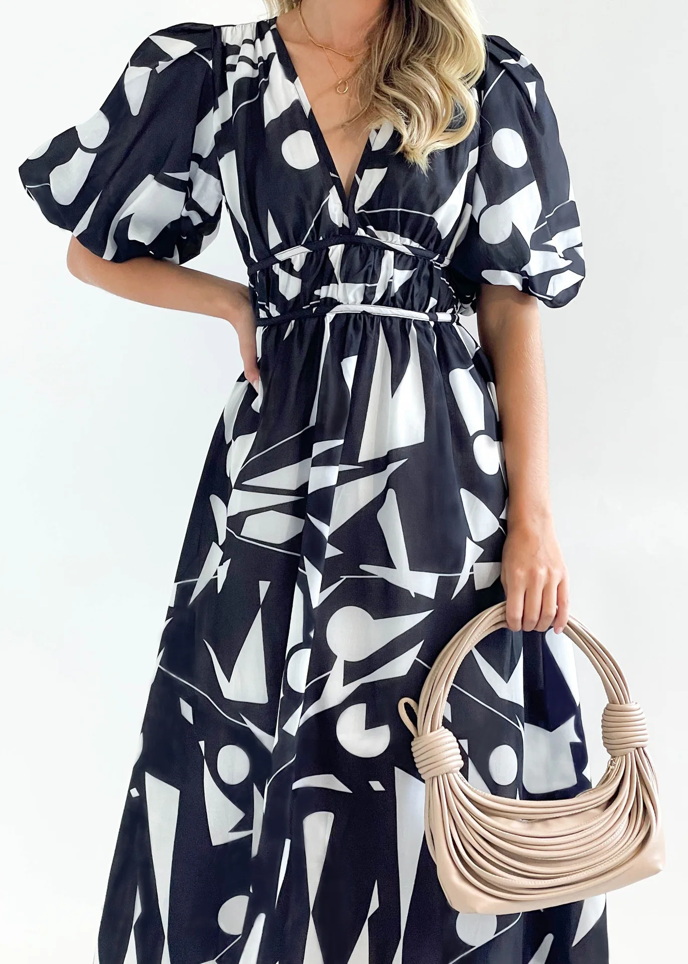 Sakura Midi Dress - Black Geo