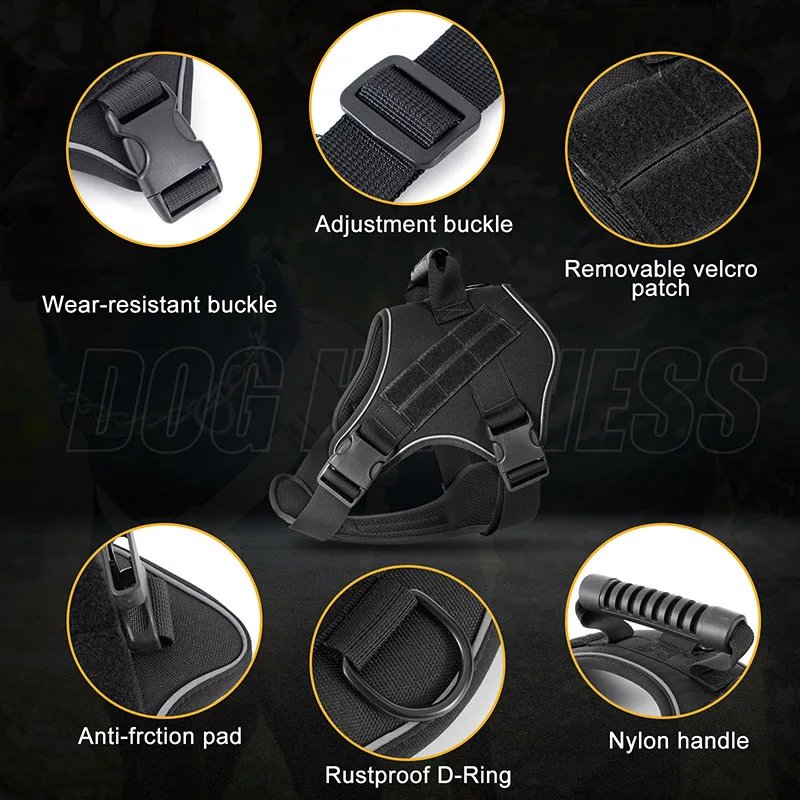 Tactical Military Vest With Refletive Strap Dog Harness Pet