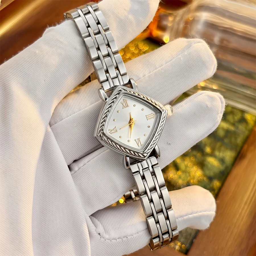 Gold Watch: Timeless Mid-Century Retro with Diamond Dial and Brushed Stainless Steel Band