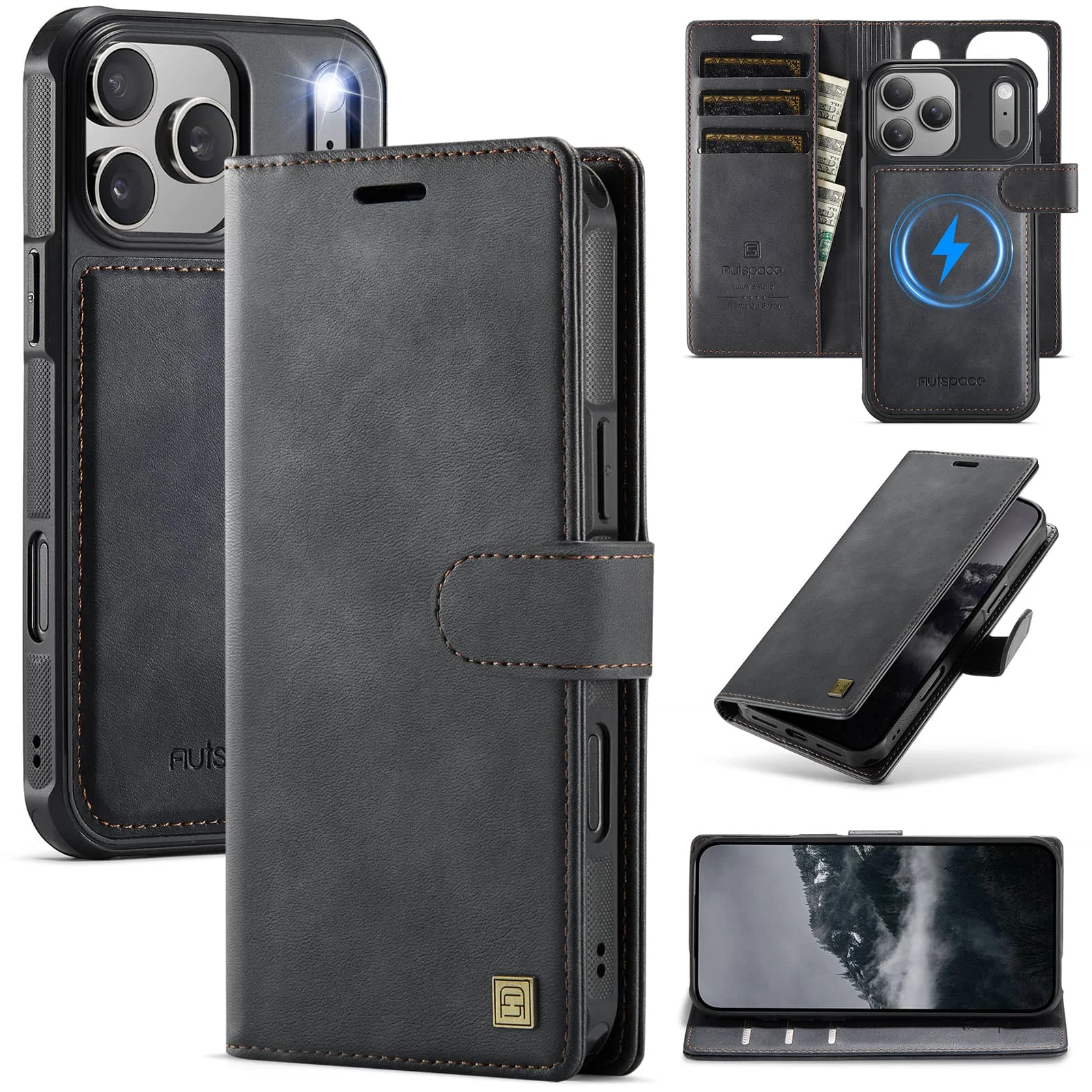 Deluxe Detachable Wallet Case - 2-in-1 Flip Folio Card Holder with RFID Protection and Shockproof Kickstand