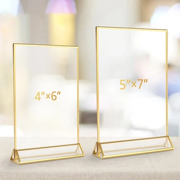 Transparent Acrylic Signage Display Stand Multipurpose Double-sided Gold Frame Wedding Number Plate Table Flyer Menu Card Rack 1