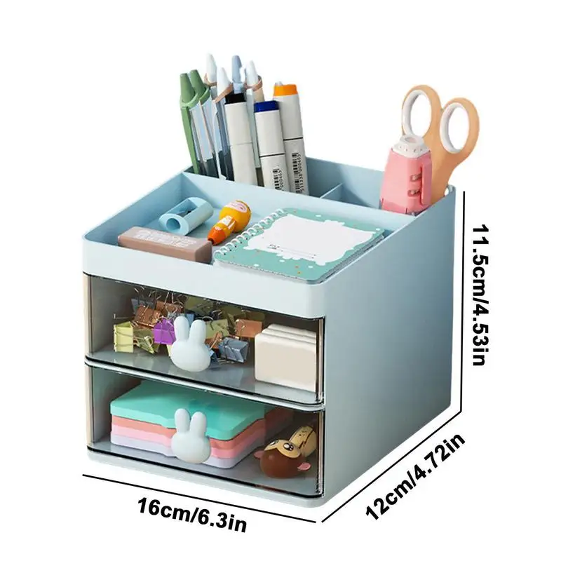 Cute Desktop Organizer Large Capacity Desk Accessories Pen Holder With Drawer Pencil Storage Box School Office Stationery