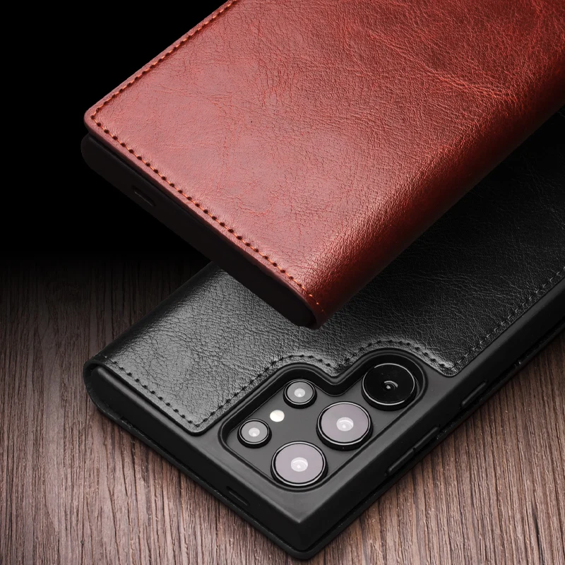 Qialino Genuine Leather Phone Case For Samsung Galaxy S24 S23 S25 Plus Ultra Business Style Fashion Luxury With Card Slots Cover