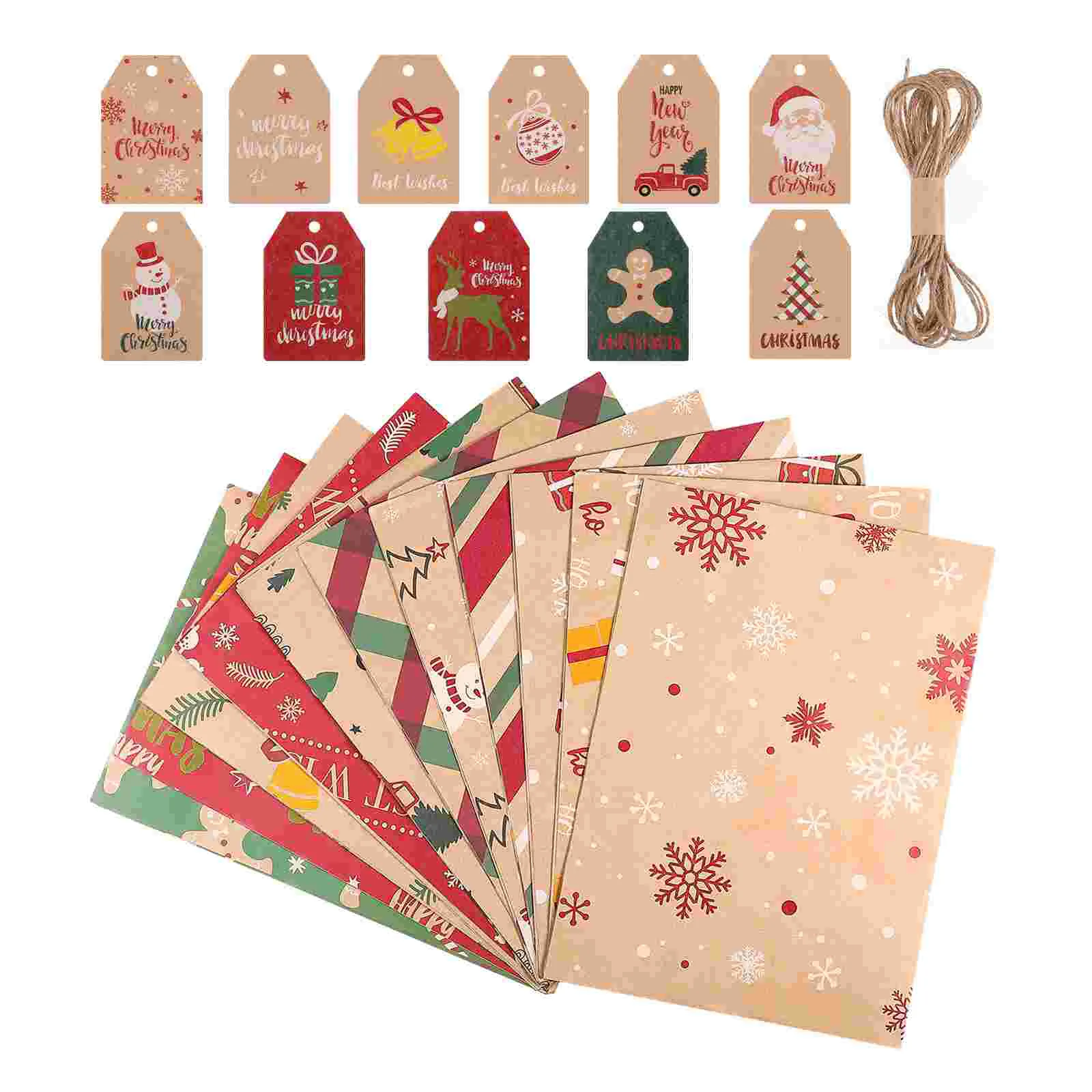 

Pink Gingerbread Wrapping Paper Christmas Kraft Gift Packing Paper 11Pcs Tags 1Pc 5M Jute String