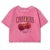 Red Cherries Letter Printed Female T-shirt Fashion Summer Washed Clothing Casual Cotton Crop Top Retro Tee Shirts For Women