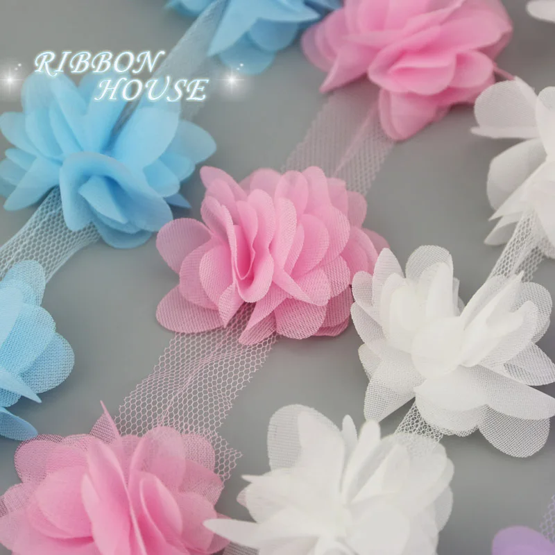 (60pieces/lot) 50mm Petal Chiffon Lace Fabric Webbing Decoration Love Gift Ribbons Crafts Handmade DIY Flower Laces