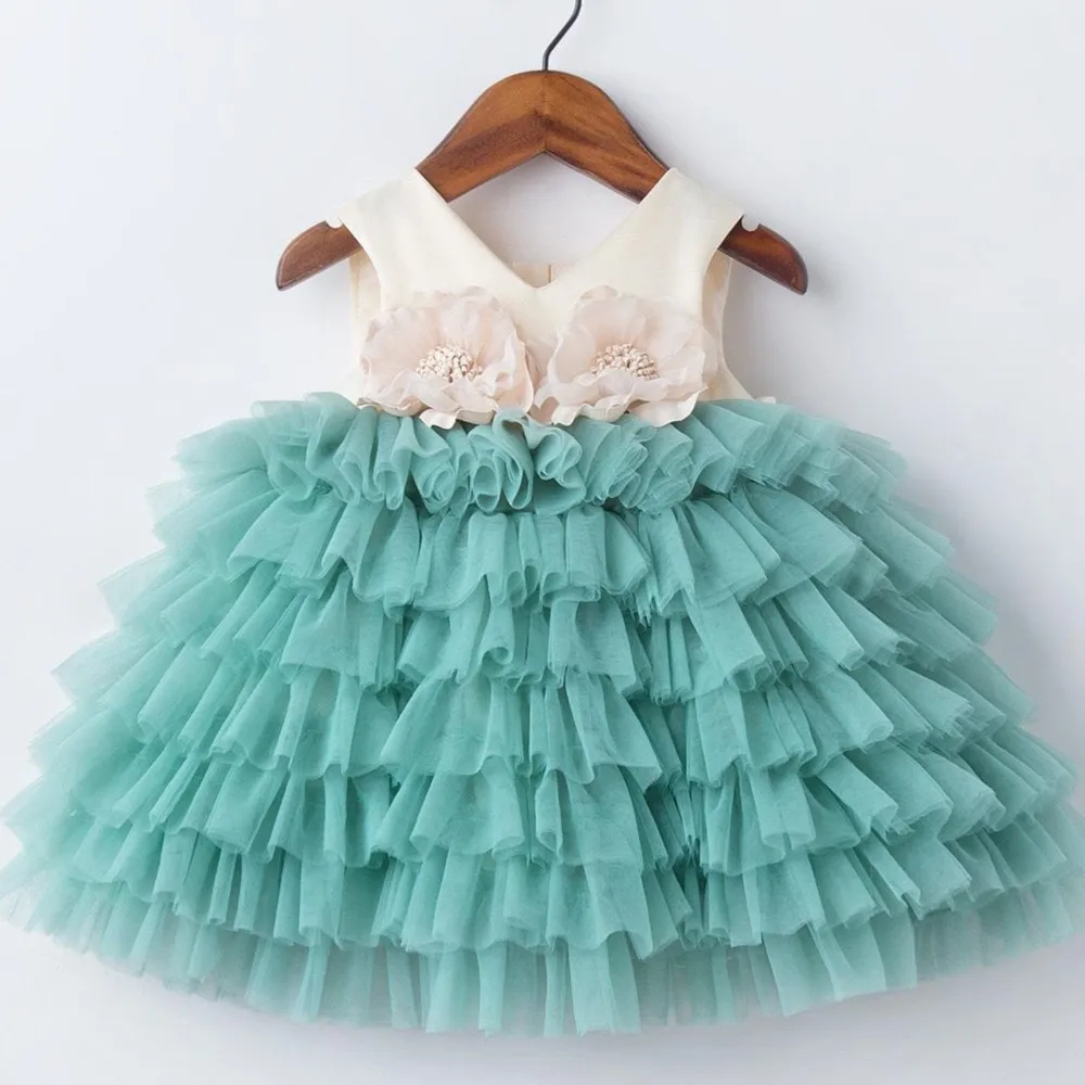 

Multi layered three-dimensional flower sleeveless dress princess spring new cute girl little girl fluffy gauze baby children