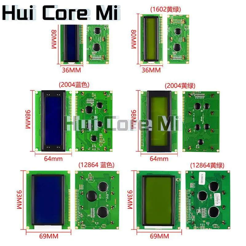 LCD1602 LCD 1602 2004 12864 모듈, 블루 그린 스크린, HD44780 컨트롤러, 블루 블랙 라이트, 16x2, 20X4 문자