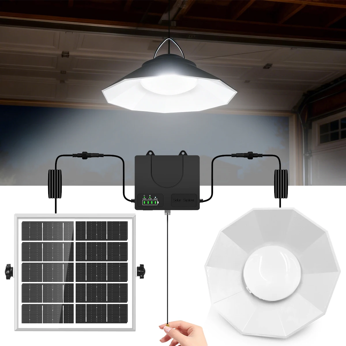 레트로 태양광 펜던트 램프 풀 스위치 탈착식 태양 전지판 3가지 모드 고휘도 (차고, 정자, 헛간, RV, 파티오, 실내, 실외용)