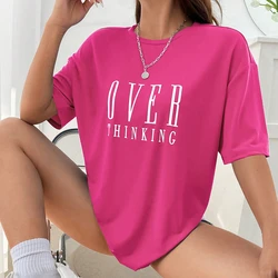 Vintage Women's Cotton Short Sleeve Graphic Tee - Breathable Casual O-Neck Top - XXXL (Rose Red)