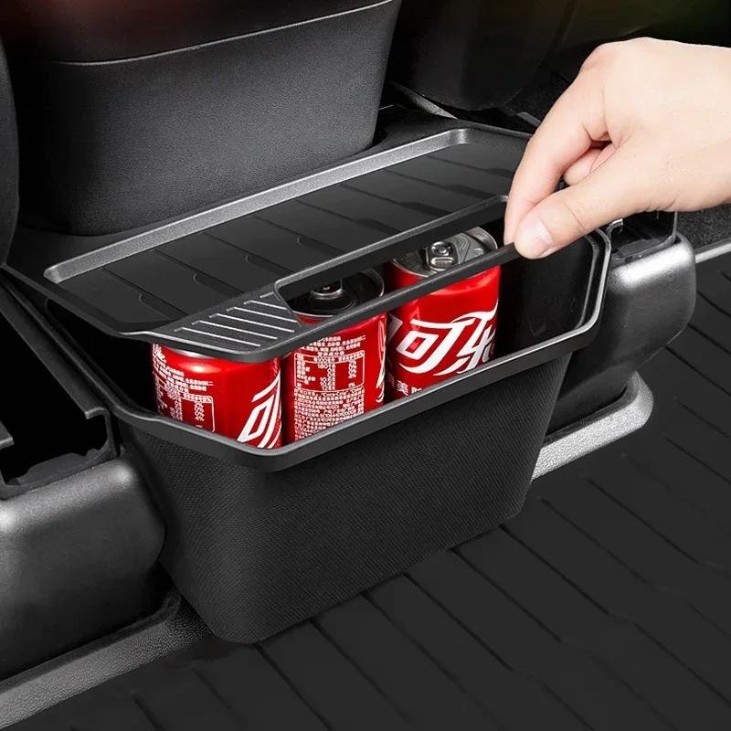 For Tesla Model Y TPE Storage Box Rear Center Console Organizer Box with Cover Trash Under Seat Car Interior Accessories 2023