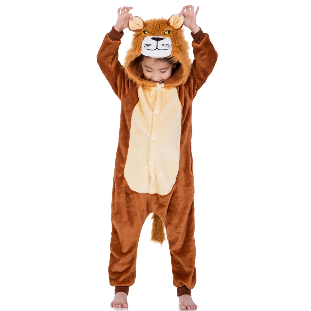 Kids Kigurumi Unicorn Tiger Lion Dog Kigurumi Pajama Winter Flanner Onesie Animal Pajamas Homewear Cosplay Costume Jumpsuit kids pajamas