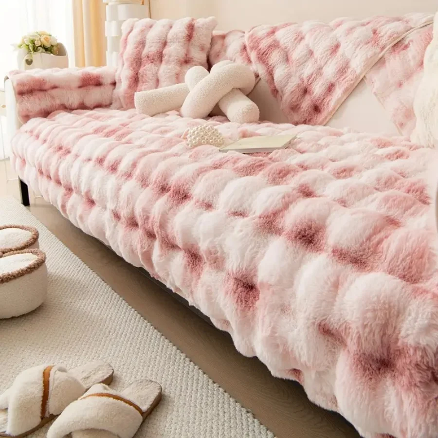 Luxurious Plush Faux Fur Sofa Slipcover – Non-Slip Cushion Cover for Modern Living Room Decor