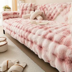 Luxurious Plush Faux Fur Sofa Slipcover - Non-Slip Cushion Cover for Modern Living Room Decor (Tie Dye - Pink)