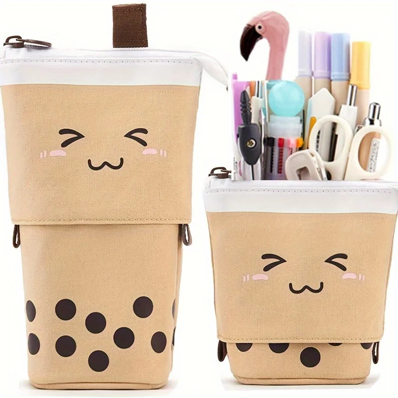 1 astuccio di grande capacità con design a faccina sorridente - Poliestere resistente, espandibile, organizer spazioso per articoli di cancelleria, adatto per la scuola, l'ufficio, i viaggi - Dotato di scomparti per penne, matite e gomme, astuccio portapenne