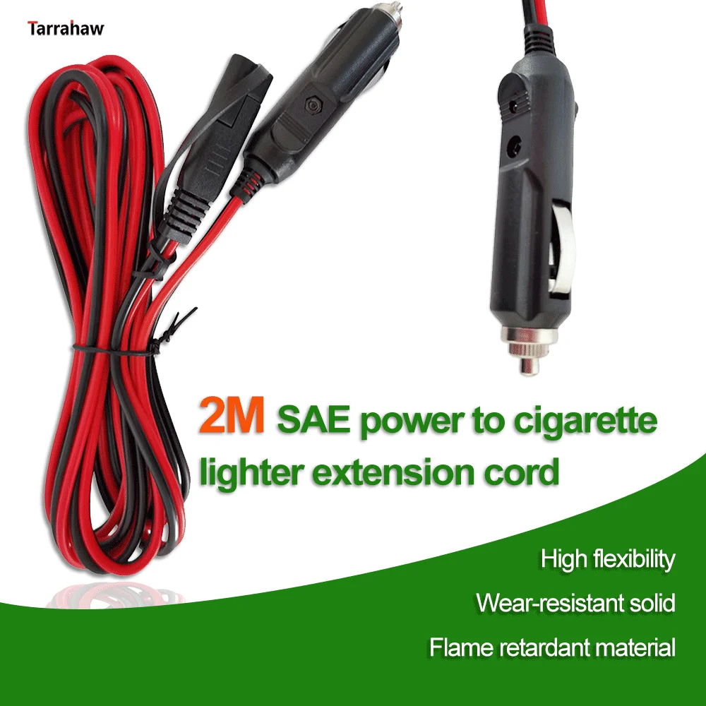 200cm Sae Plug to Cigarette Lighter Male Extension Cord 12V Car Power Cord Outdoor Portable Solar Generator Extension 18awg,extension cable,cigarette lighter adapter cable