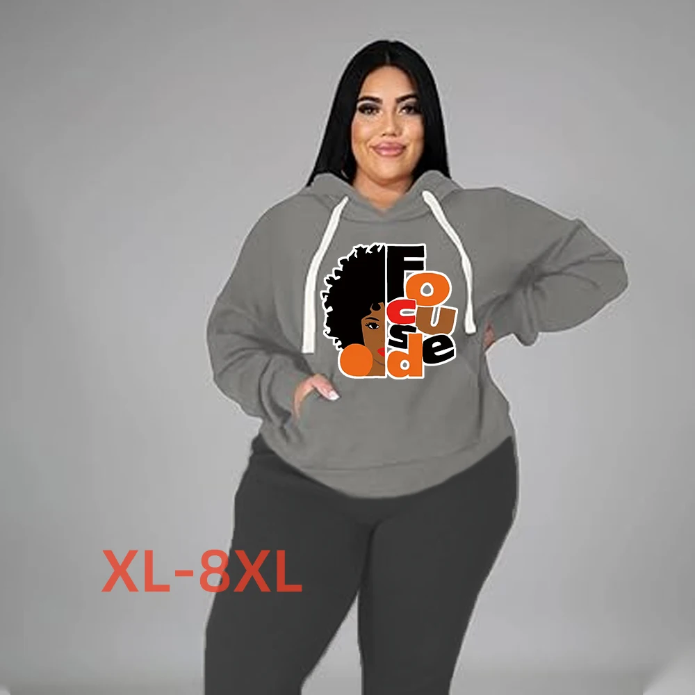 

Plus Size 4xl 5xl 6xl 7xl 8xl Cotton Autumn Winter Printed Women Clothing Girl Letter Print Hoddie Sweatshirt Pullover