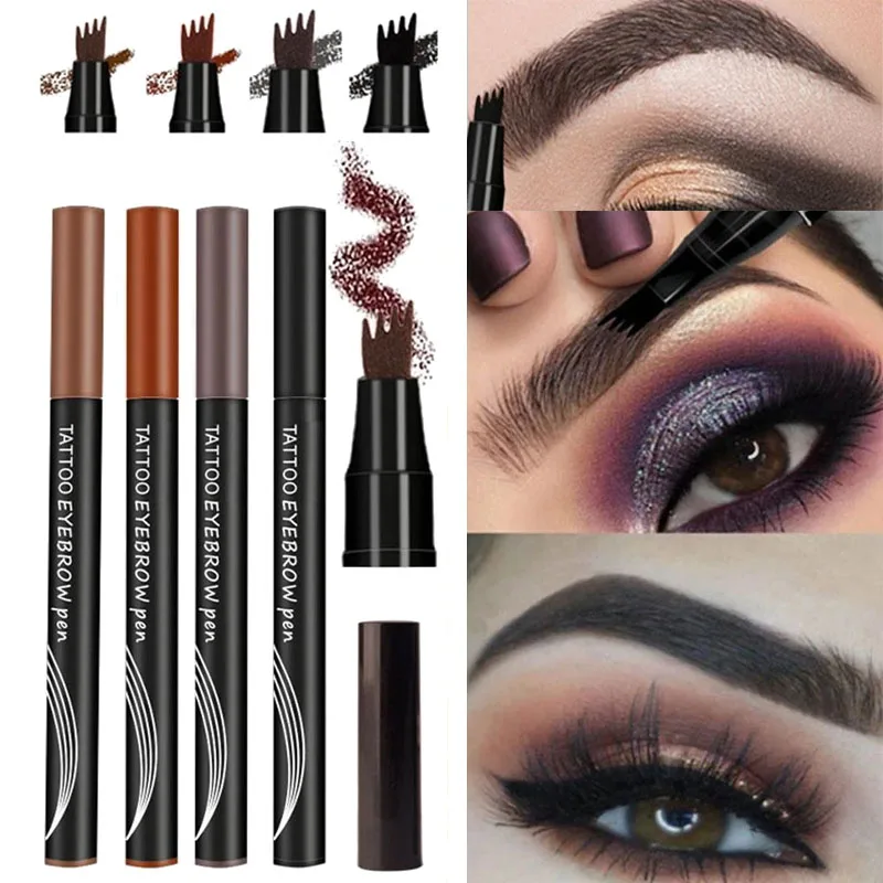 

4 Color Eyebrow Tattoo Pen Long Lasting Waterproof 4 Point Fork Microblade Fine Sketch Liquid Tint Brow Pencil Beauty Cosmetics