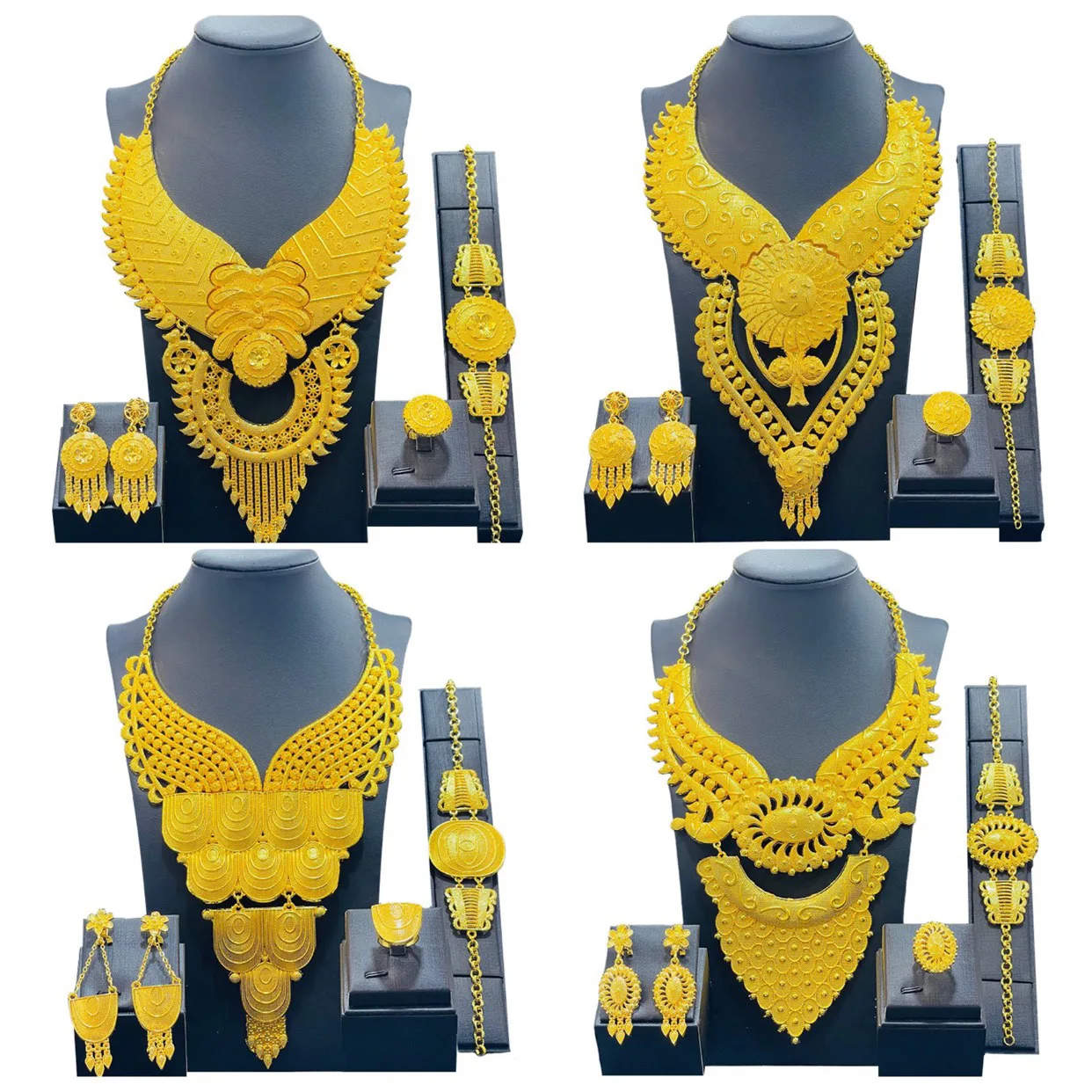 Gold Jewelry Set Dubai African Jewelry Sets for Women Hollow Golden