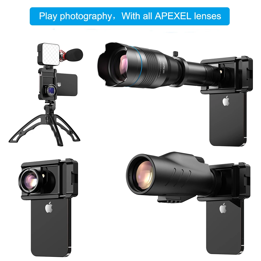 APEXEL Telephoto Lens Bracket Mobile Phone Clip Retractable Mount Tripod Adapter Holder for Iphone Universal Mobile Accessories
