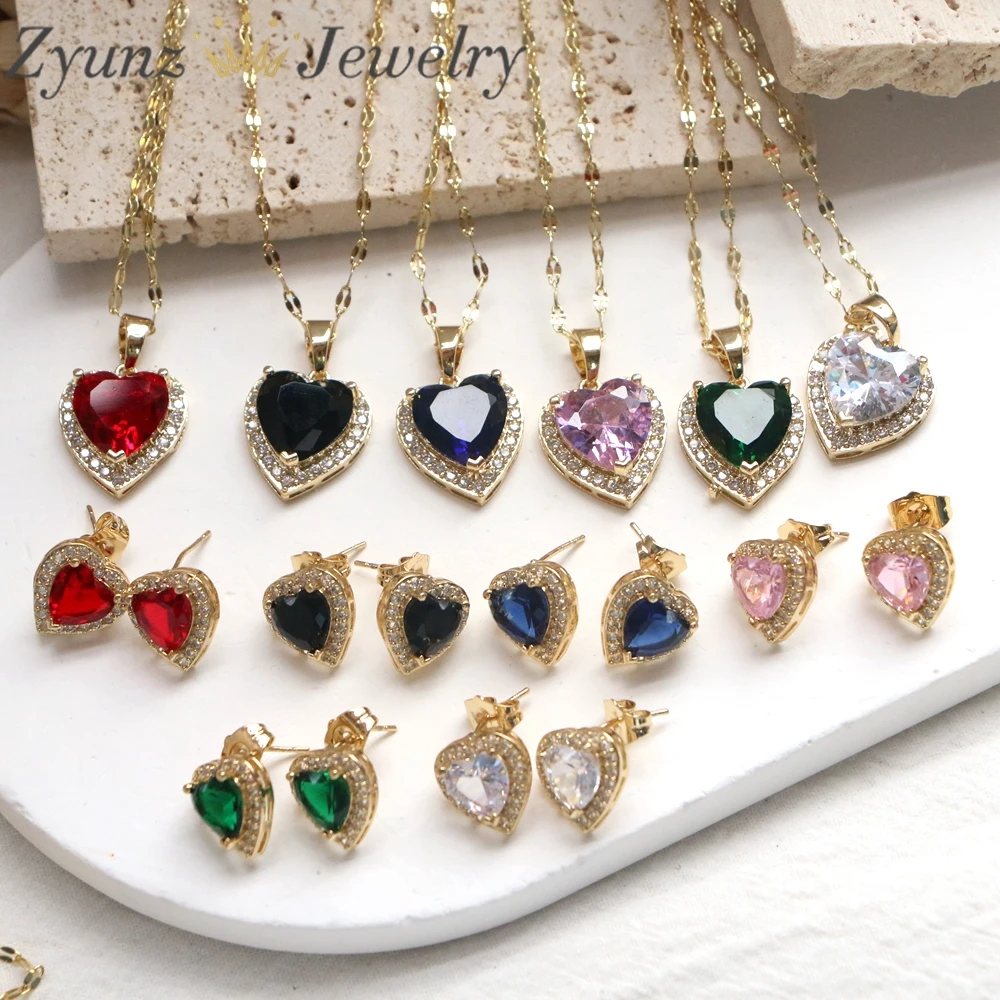 

5 шт., набор из ожерелья и сережек с розовым сердцем из циркония для женщин, новинка 2023, модное романтическое ожерелье с кристаллами и кулоном, изысканные ювелирные изделия