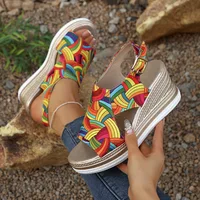 Rainbow Graffiti Wedge Heels Sandals for Women Summer 2025 Peep Toe Platform Sandals Woman Buckle Strap Thick Bottom Beach Shoes - Image 2