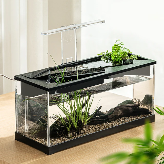 Betta Fish Tank Aquarium Fish Tank Kit With Transparent Cover LED Light Ecological Cycle System Heating Desktop Micro Fishbowl 6