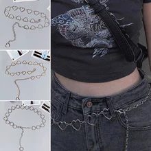

2021 Trendy New 90s Vintage Flash Drill Heart Waist Chain Cute Bling Girdle Nightclub Disco Belt Rhinestone Heart To Heart Belts