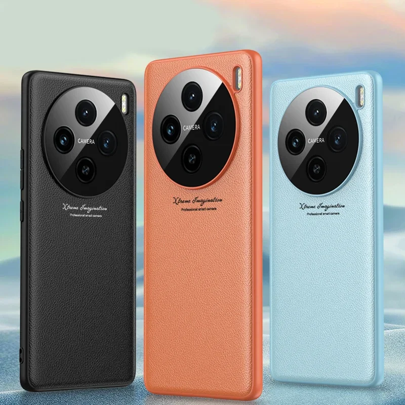 Per Vivo X100 Case Luxury Plain Pu Leather Ultra Thin Camera Lens Protection Slim Cover Per Vivo X100 Pro Custodia