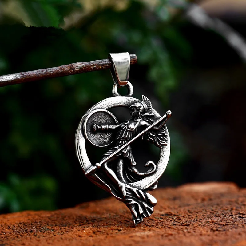 

Ancient Greek Mythology Warrior Goddess Athena Stainless Steel Men Women Necklace Pendant Punk Vintage Amulet Jewelry Wholesale