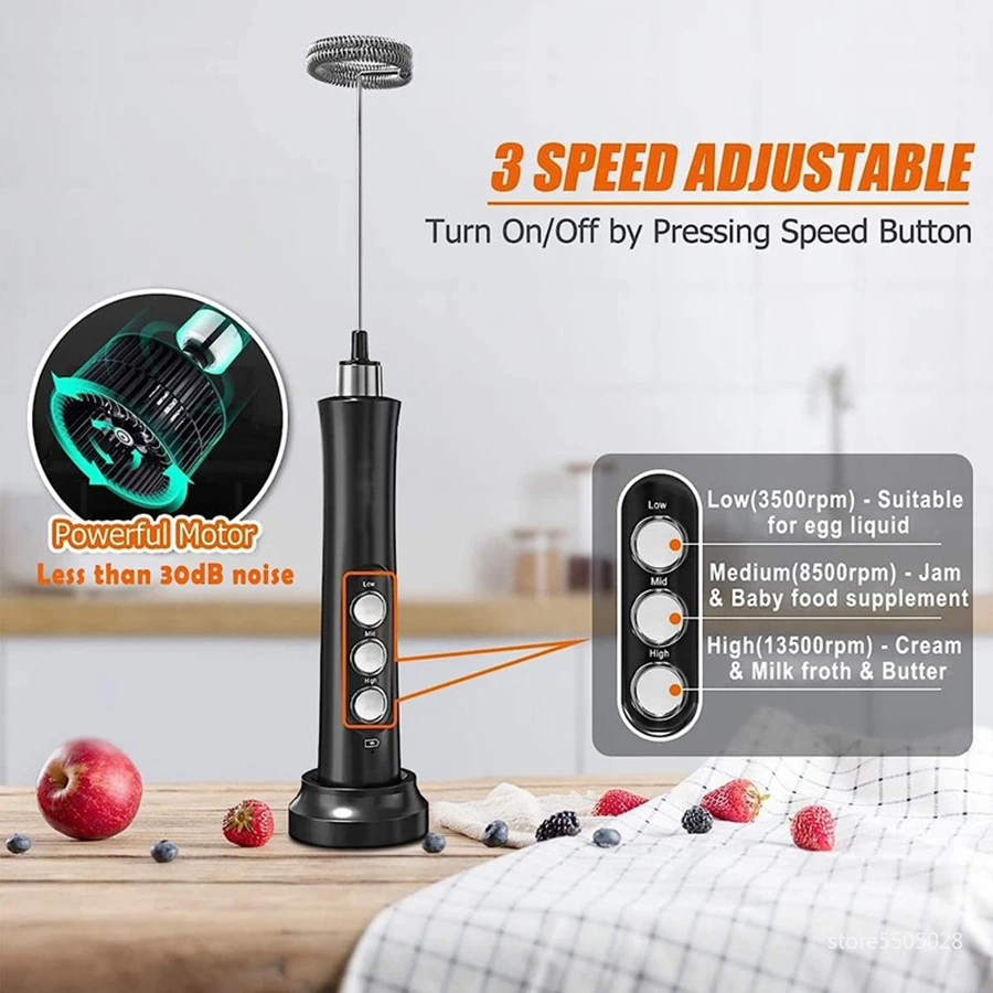 Milk Frother Machine Electric Portable Coffee Mixer USB Foam Milk Maker Cappuccino Foamer Egg Beater 3 Speed Blender 16 Stencil