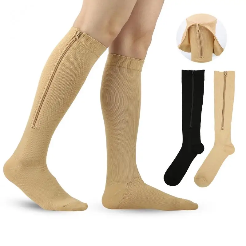Compression Socks Medical Zipper Compression Socks Women Men High Elasticity Nylon Closed Toe Pressure Stocking for Edema Varicose Veins