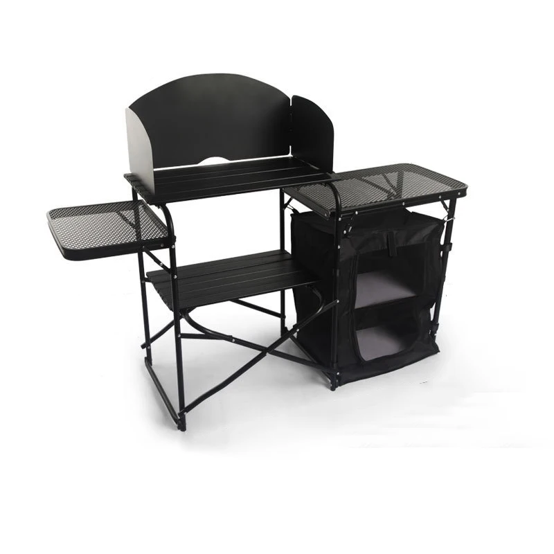 

Outdoor Mobile Kitchen Combination Table with Wind Shield Camping Picnic Barbecue Cooking Station Detachable