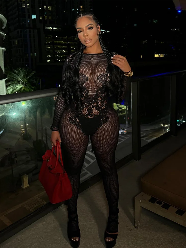 Wmstar Jumpsuit Women Sexy Club Outfits Bodycon Mesh Fitting Party Ropmer That Can Be Worn Outside One Pieces Women Clothing